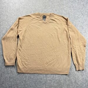 George Sweater Mens Large Khaki Tan 100% Cashmere V Neck Minimalist Quite Luxury